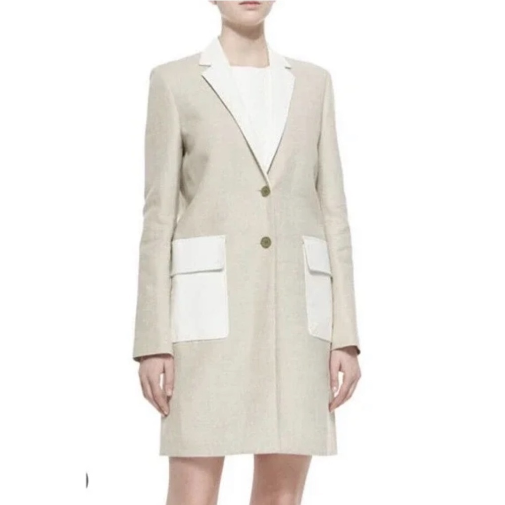 Theory Beige and White Blazer With Faux Leather Accents, M.